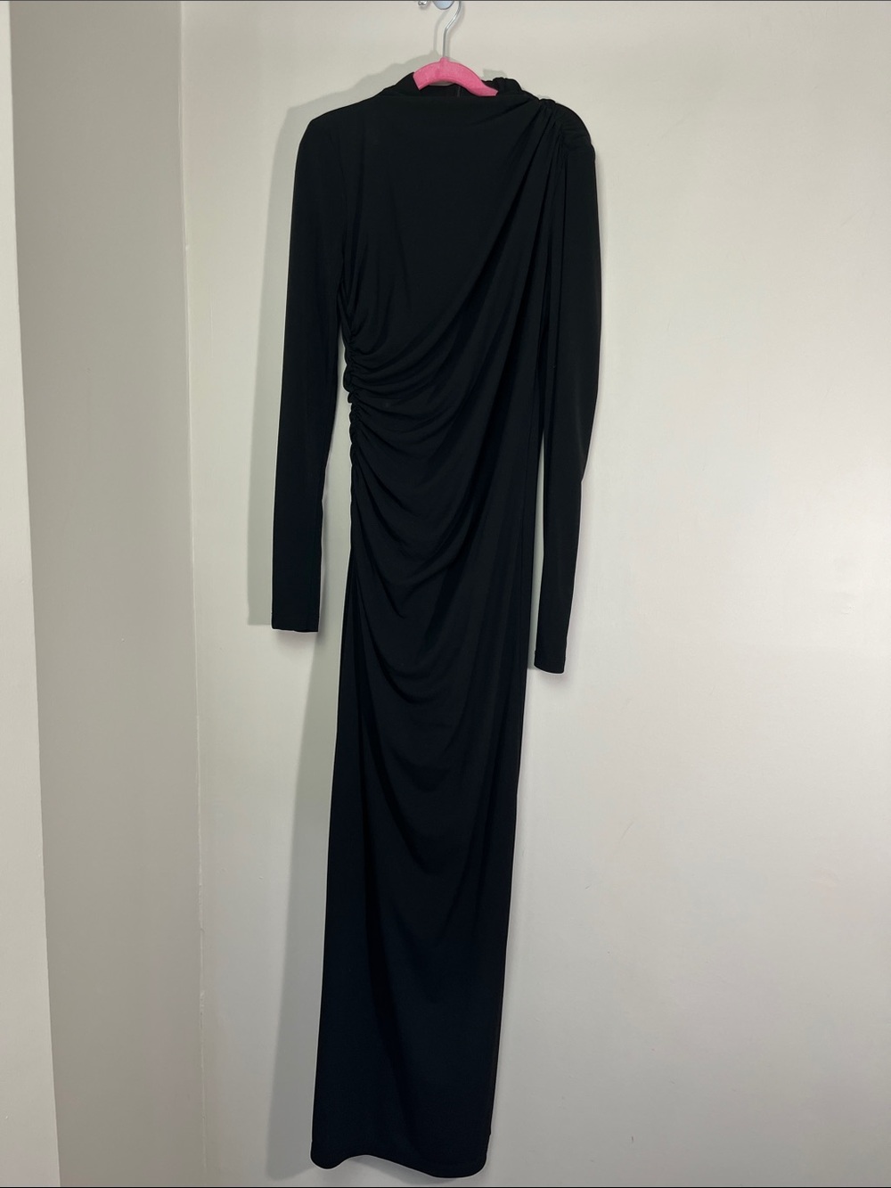 Zara Black Long-Sleeve Draped Maxi Dress